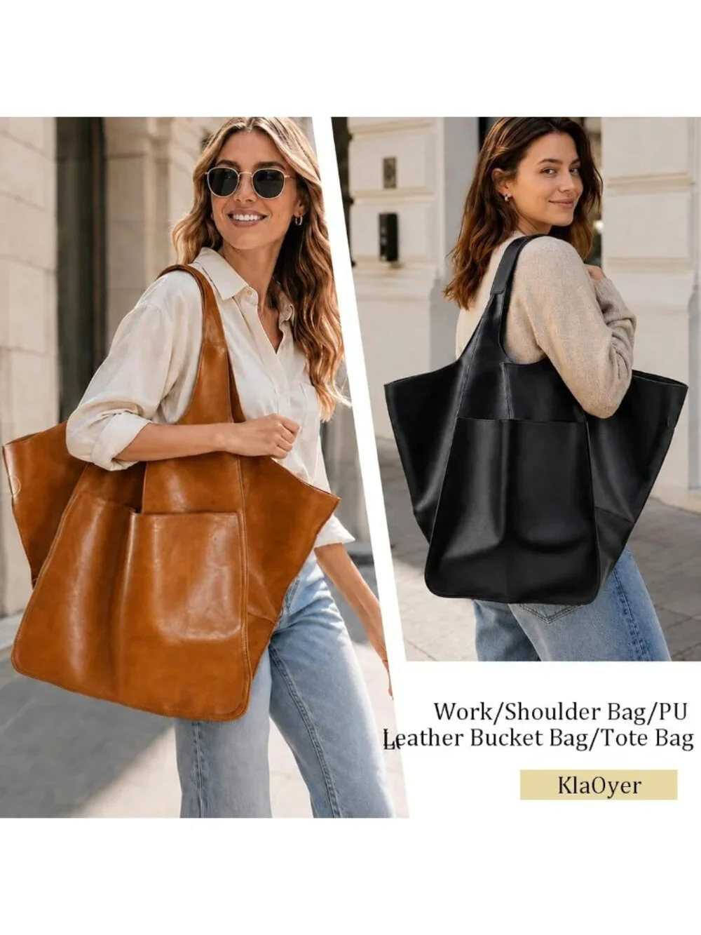 Oversized Leather Tote Bag - Huge Capacity Work Hobo, Soft Travel Shopping